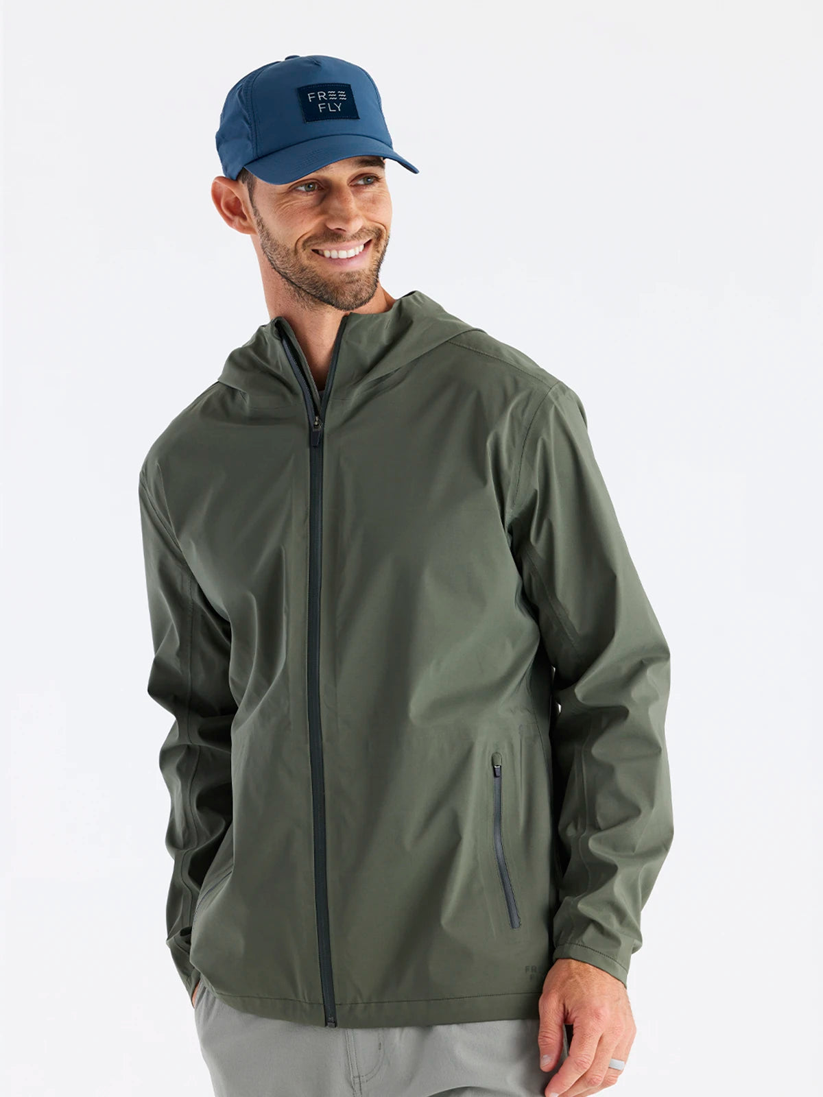 Men's Cloudshield Rain Jacket - Dark Olive Front Pockets Side Pockets Patch Pockets