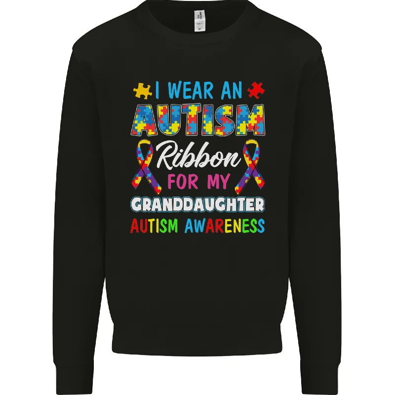 Autism Ribbon For My Granddaughter Autistic Mens Sweatshirt Jumper Hoodie with Typography Text Message