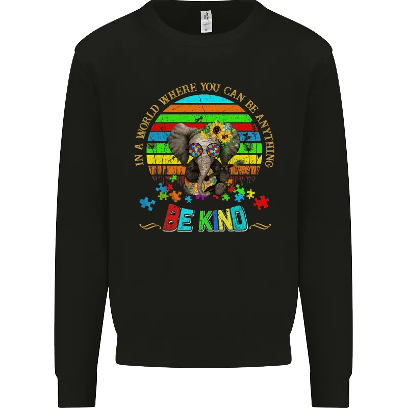 Autism Be Kind Elephant Autistic Mens Sweatshirt Jumper Hoodie with Hem Contrast Bold Stylish