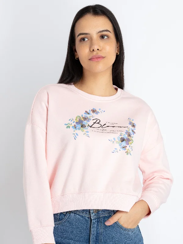 Womens Printed Round Neck Sweatshirt Hoodie with Hem Lace Feminine Delicate