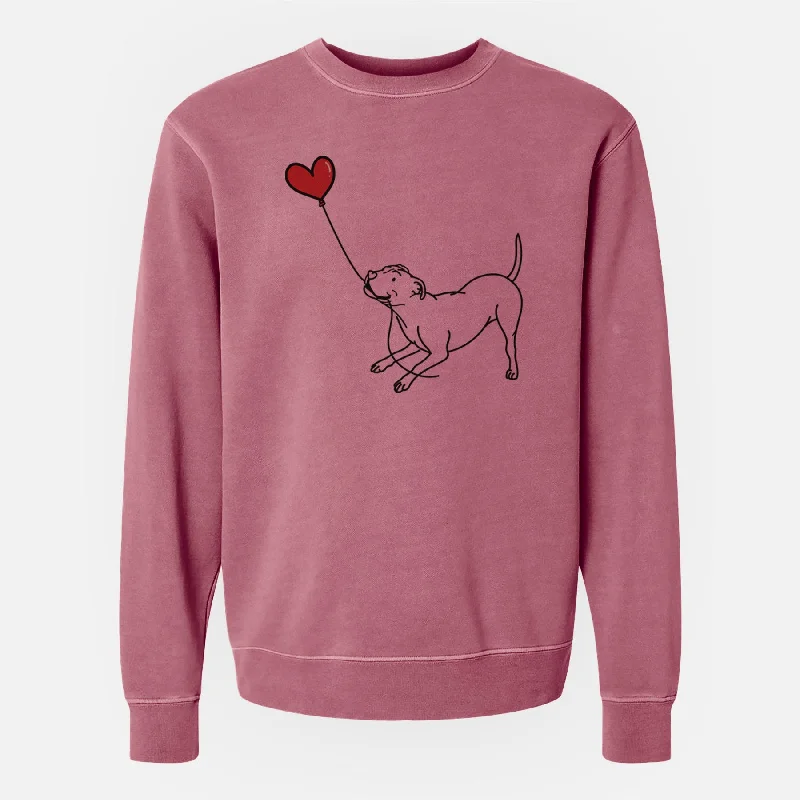 Pitbull Terrier Heart String - Unisex Pigment Dyed Crew Sweatshirt Hoodie with Side Slits Relaxed Casual