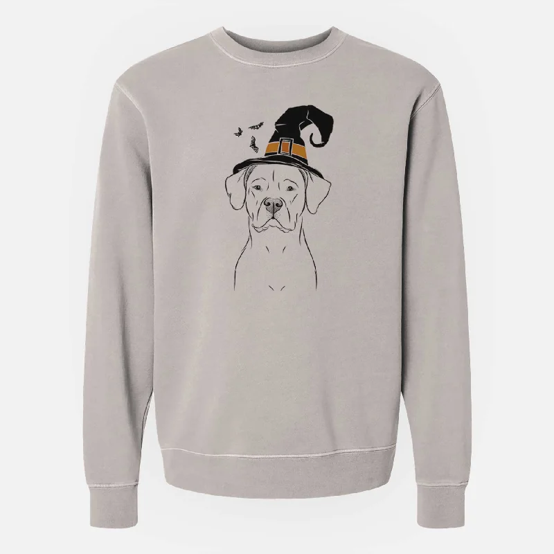 Witch Rufio the Dogo Argentino - Unisex Pigment Dyed Crew Sweatshirt Hoodie with Raw Hem Edgy Unfinished