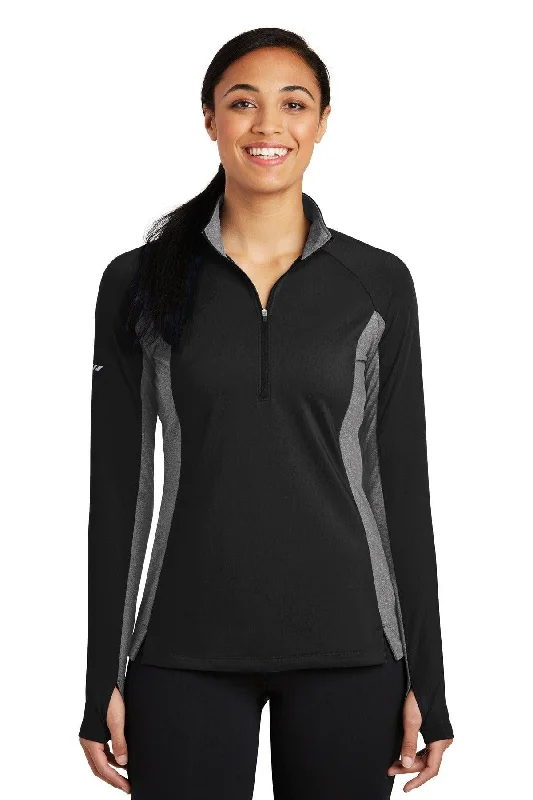 Sport-Tek Ladies Sport-Wick Stretch Contrast 1/4-Zip Pullover. LST854 Plunging Neck Pullover