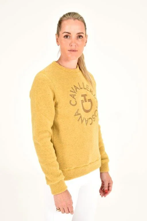 Fleece Crew Neck Pullover - Golden Ochre Shawl Collar Sweater