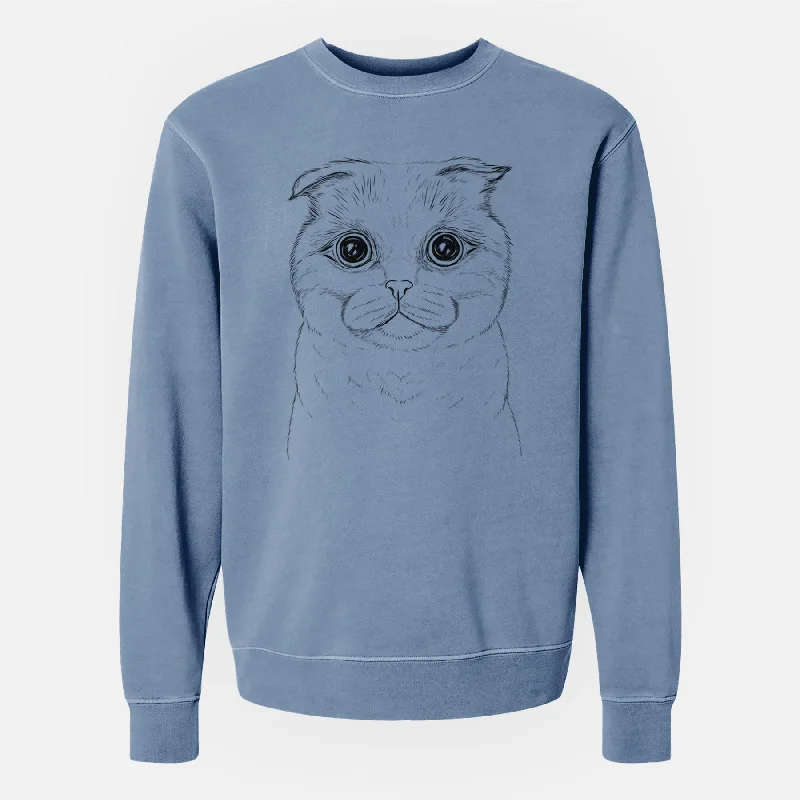 Bare Neko the Scottish Fold Cat - Unisex Pigment Dyed Crew Sweatshirt Hoodie with Frayed Bohemian Relaxed