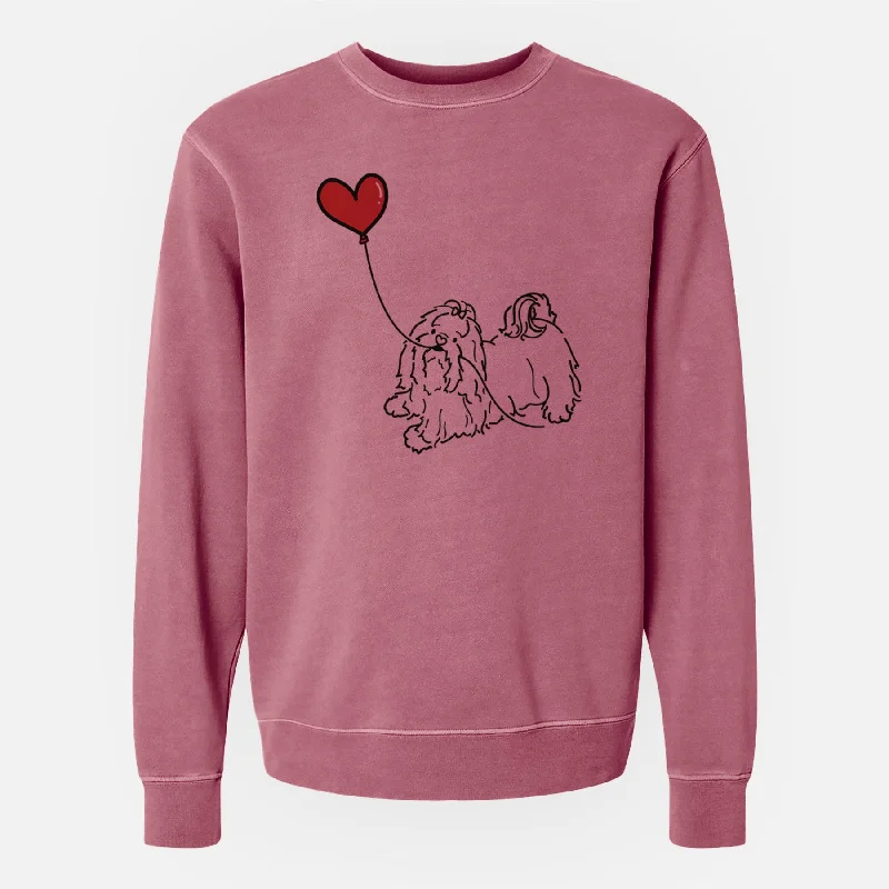 Shih Tzu Heart String - Unisex Pigment Dyed Crew Sweatshirt Hoodie with Hem Lace Feminine Delicate