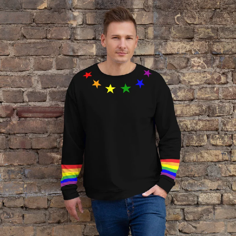 65 MCMLXV Unisex LGBT Gay Pride Rainbow Flag Print Sweatshirt Hoodie with Hem Raw Edge Edgy Unfinished