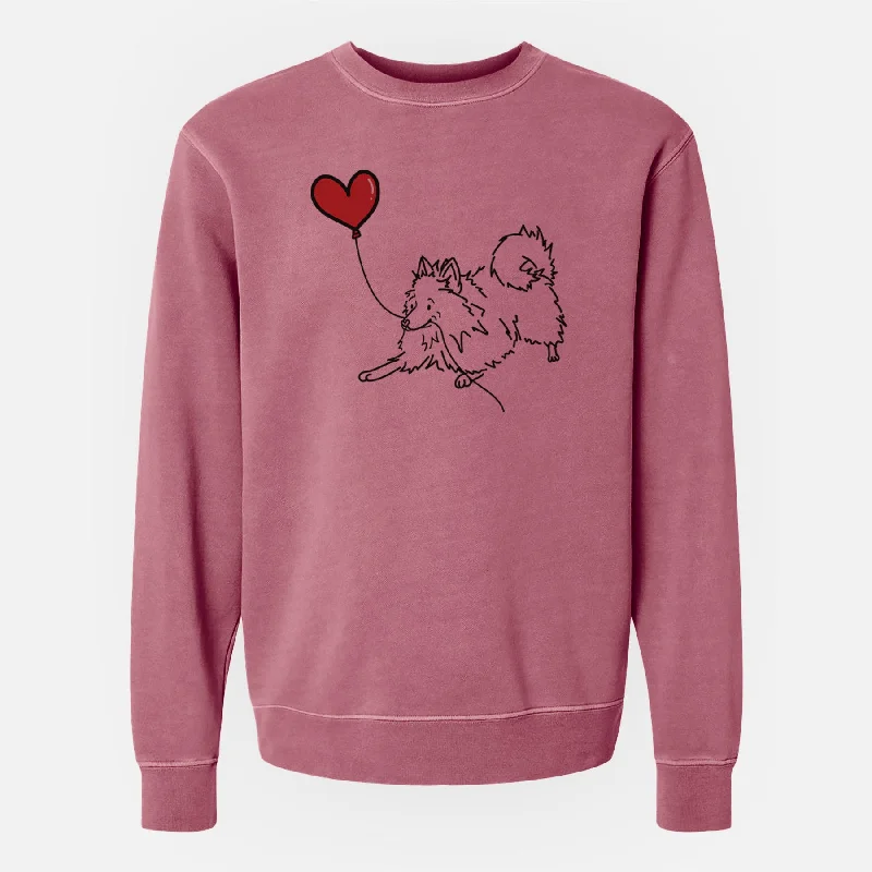 Pomeranian Heart String - Unisex Pigment Dyed Crew Sweatshirt Hoodie with Elastic Cuffs Stretchable Comfortable