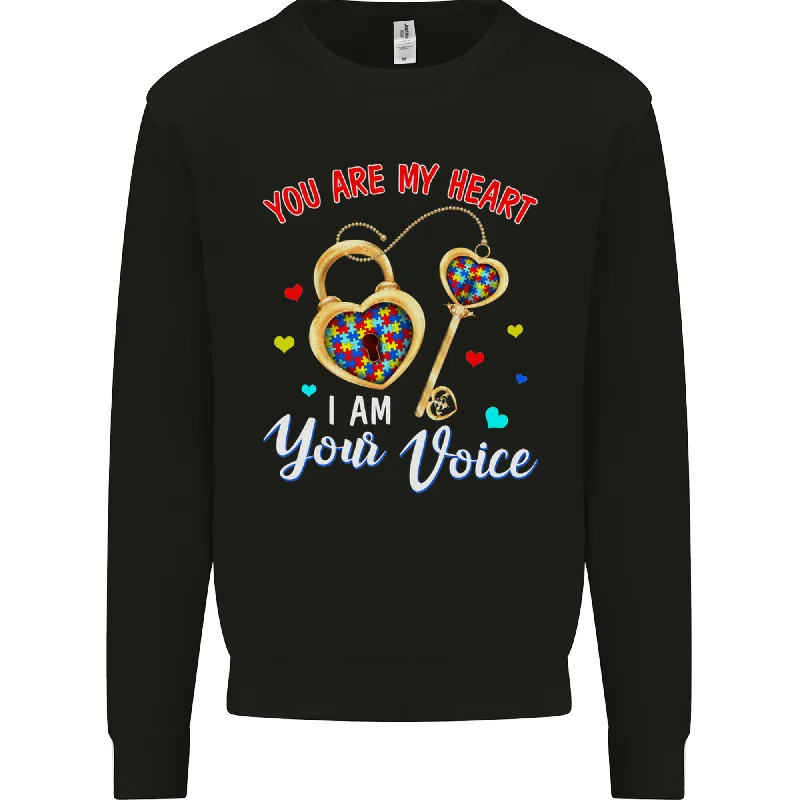 Autism You Are My Heart I Am Your Voice ASD Mens Sweatshirt Jumper Hoodie with Bell Sleeves Flared Feminine