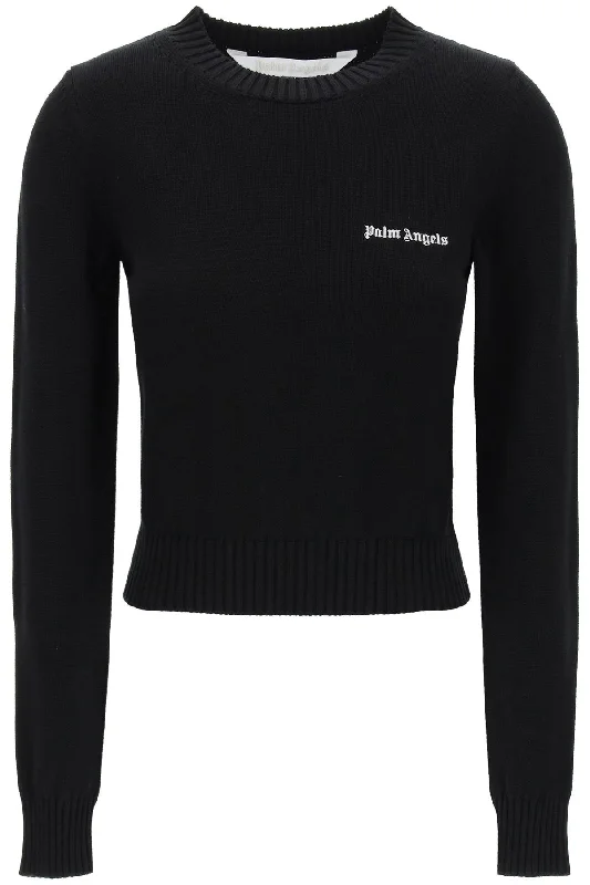 cropped pullover with embroidered logo PWHE051S24KNI001 BLACK OFF WHITE Hooded Pullover Sweater