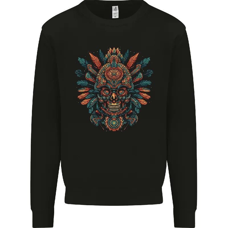 Aztec Skull Mexico Mens Sweatshirt Jumper Hoodie with Cropped Fit Short Trendy