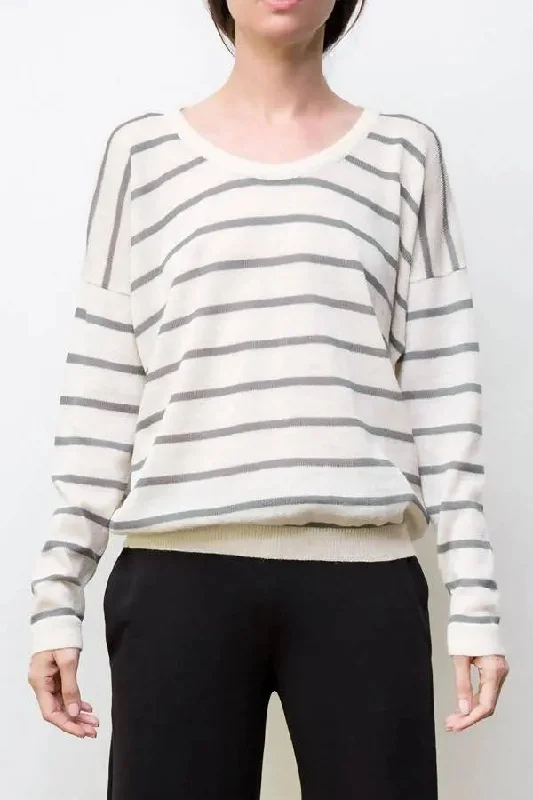 nini stripes pullover - cream / heather grey Three Quarter Sleeve