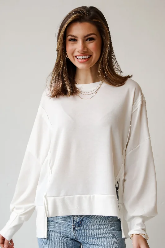 FINAL SALE - Comfy Fascination Ivory Oversized Pullover Boyleg Sleeve Pullover