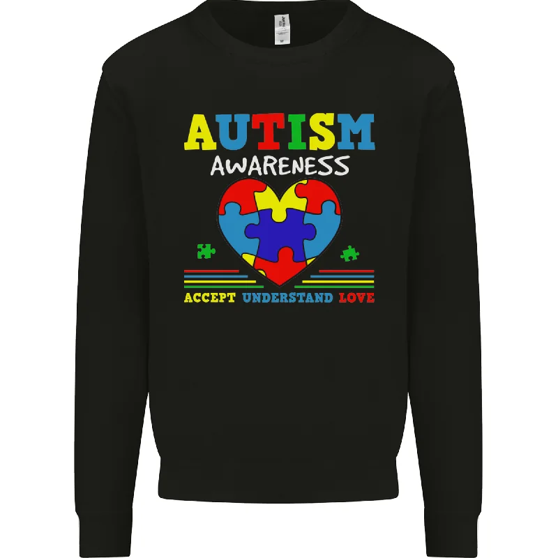 Autism Awareness Autistic Love Accept ASD Mens Sweatshirt Jumper Hoodie with Front Slit Layering Stylish