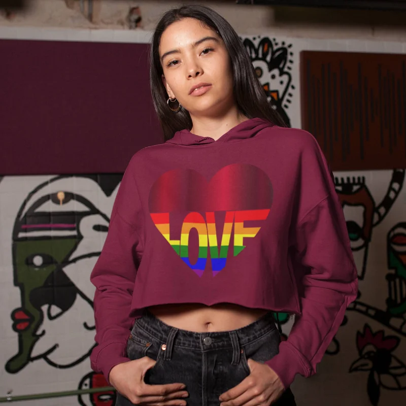 65 MCMLXV Women's LGBT Rainbow Love Heart Graphic Cropped Hoodie Hoodie with Thumb Holes Functional Cozy