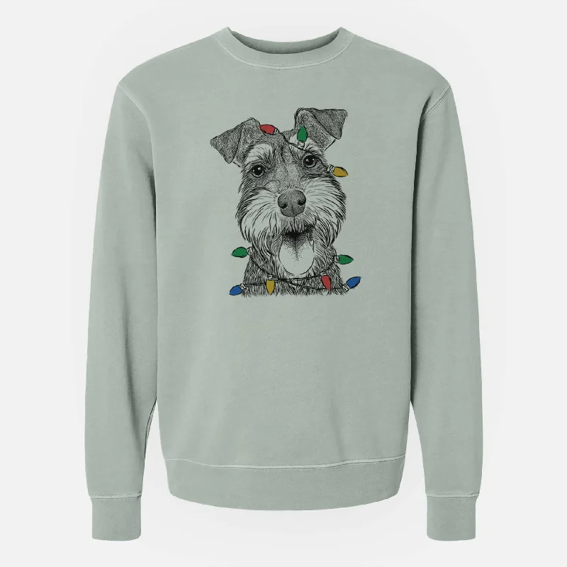 Christmas Lights Bernadette the Mini Schnauzer - Unisex Pigment Dyed Crew Sweatshirt Hoodie with Fur Luxurious Winter