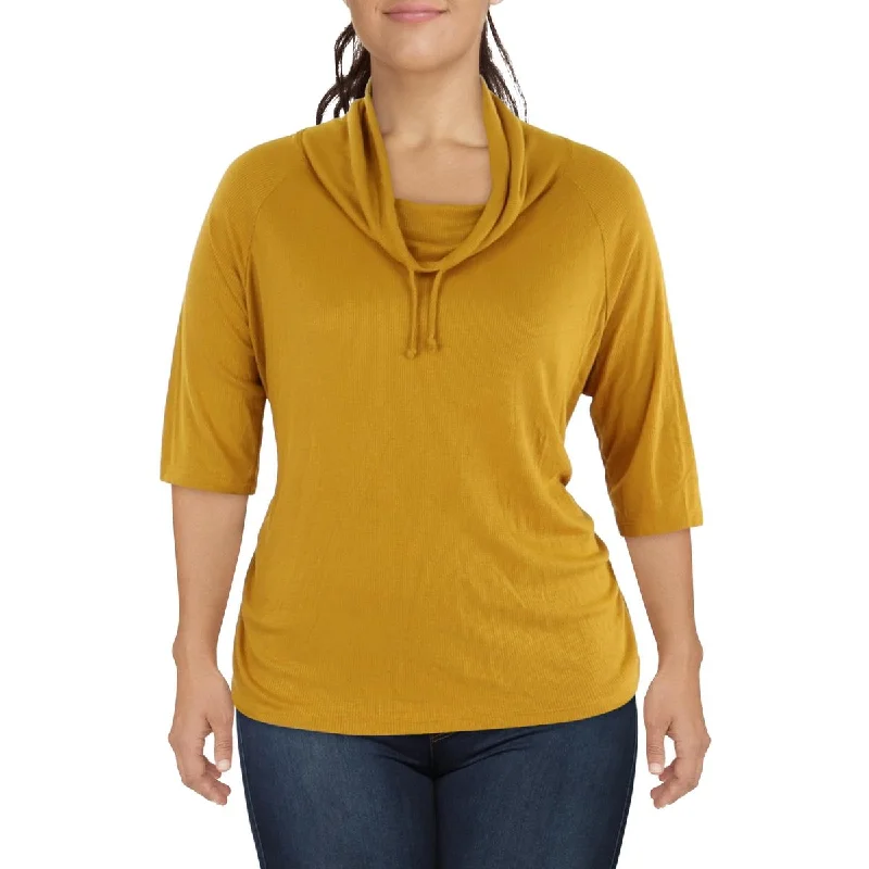 Plus Womens Textured Cowl Neck Pullover Top Set Sleeve Pullover