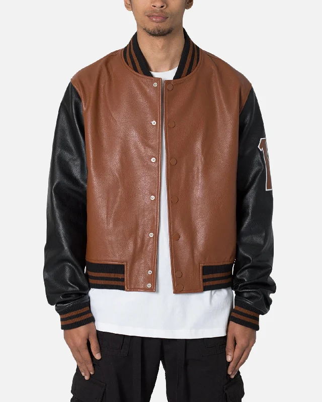 MNML PU Varsity Jacket Brown/Black Denim Jacket Leather Jacket Suede Jacket