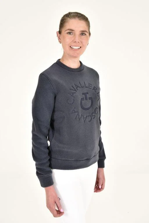 Fleece Crew Neck Pullover - Navy Scalloped Neck Pullover