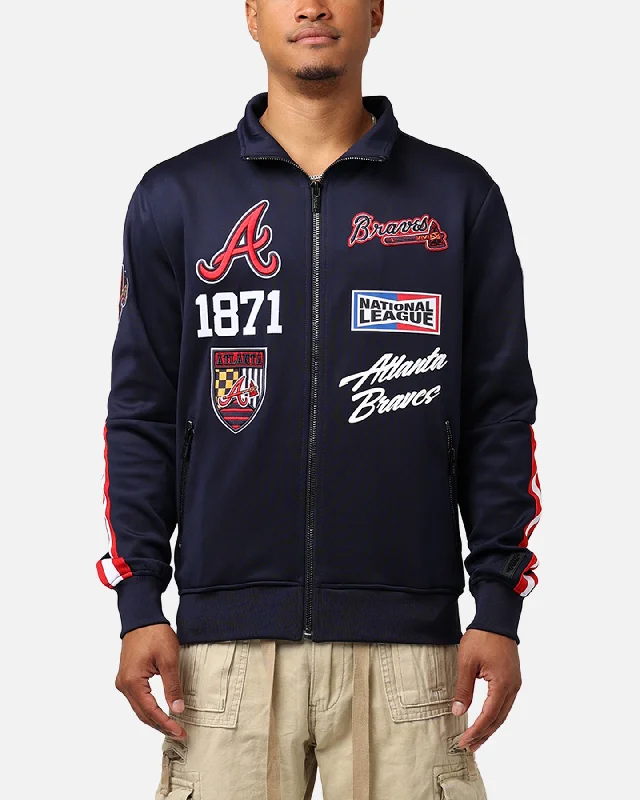 Pro Standard Atlanta Braves Fast Lane Track Jacket Midnight/Red Trench Coat Raincoat Waterproof Jacket