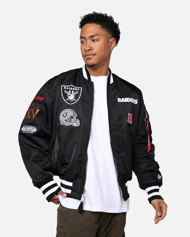 New Era X Alpha Series X NFL Las Vegas Raiders MA-1 Bomber Jacket Black Denim Jacket Leather Jacket Suede Jacket