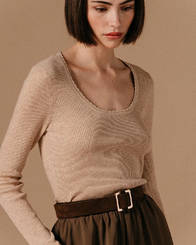 Pullover Laboetie Beige Open Neck Pullover