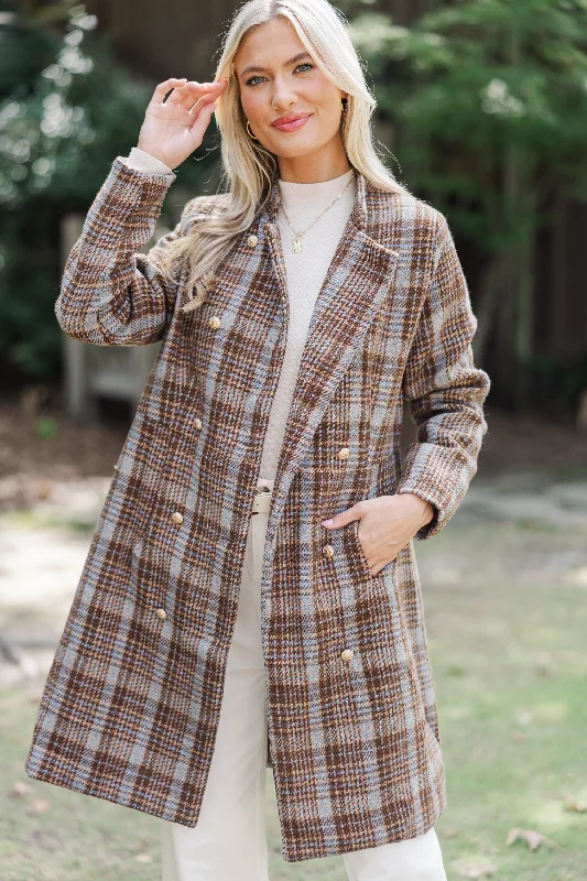 City Streets Brown Plaid Coat A-Line Ball Gown Mermaid