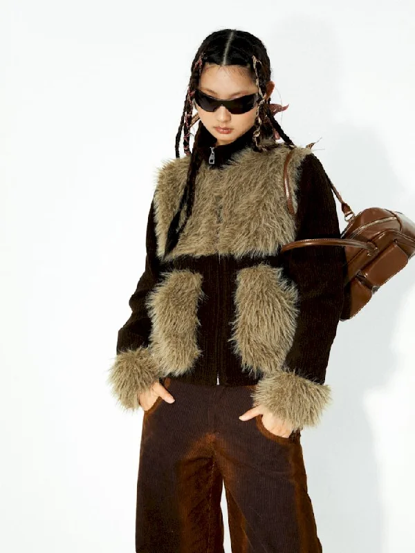 Corduroy Patchwork Fur Small Coat【s0000006269】 Cardigan Sweater Pullover