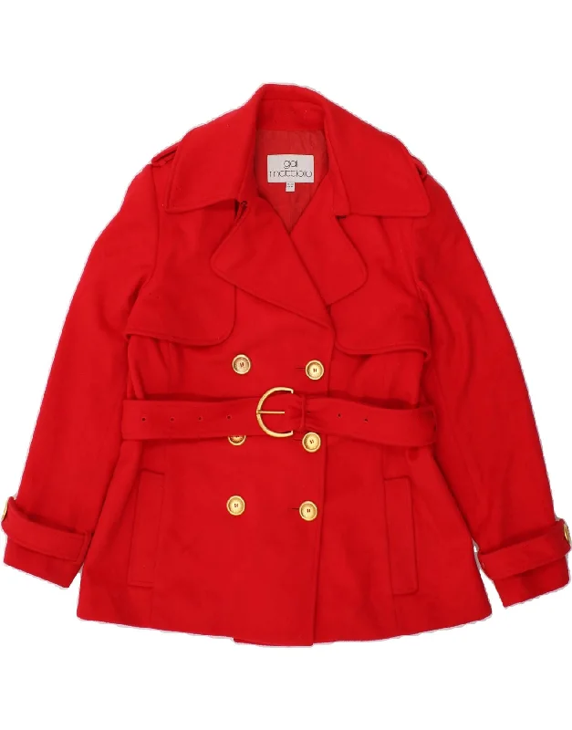 GAI MATTIOLO Womens Pea Coat IT 50 XL Red Virgin Wool Hook-and-Loop Buckled Tied