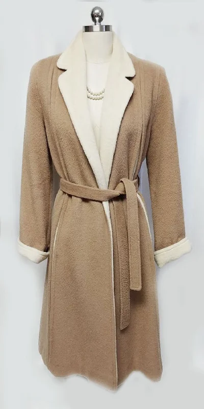 VINTAGE MR. FRED WOOL WRAP COAT IN CAMEL & IVORY - BEAUTIFULLY LINED Sleeveless Short Sleeve Long Sleeve