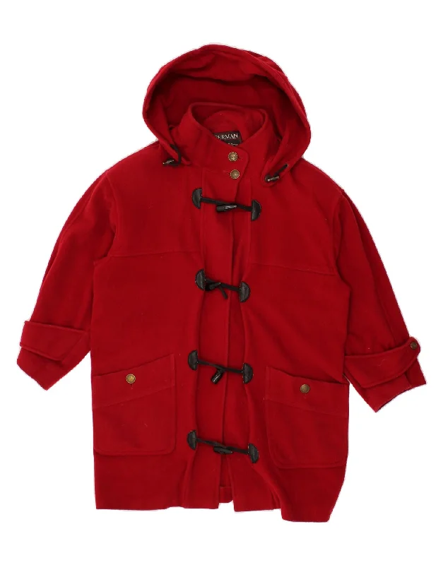 HUBERMAN Womens Hooded Duffle Coat UK 10 Small Red Wool Embroidered Appliqued Beaded