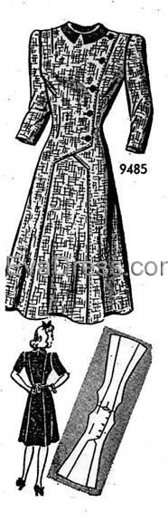 1943 Coat Dress, D40-9485 Pockets Sleeves Lining