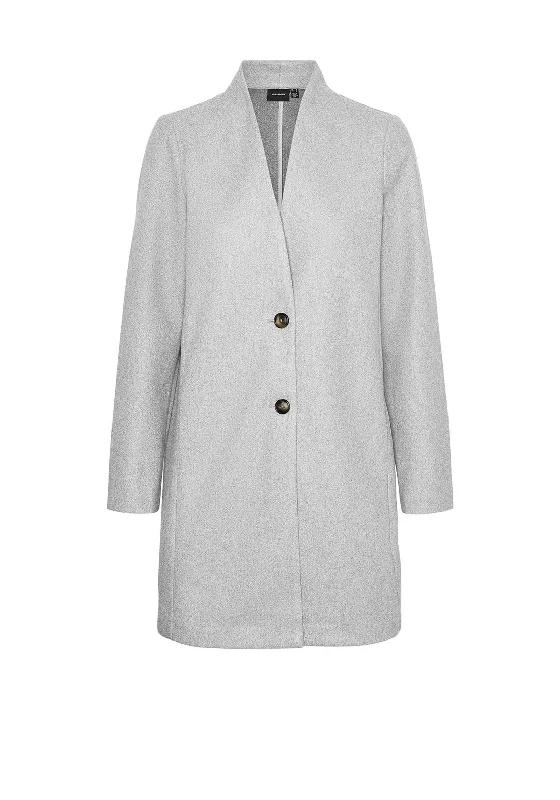 Vero Moda Dafnemalene Coat, Light Grey Vent Hem Cuff