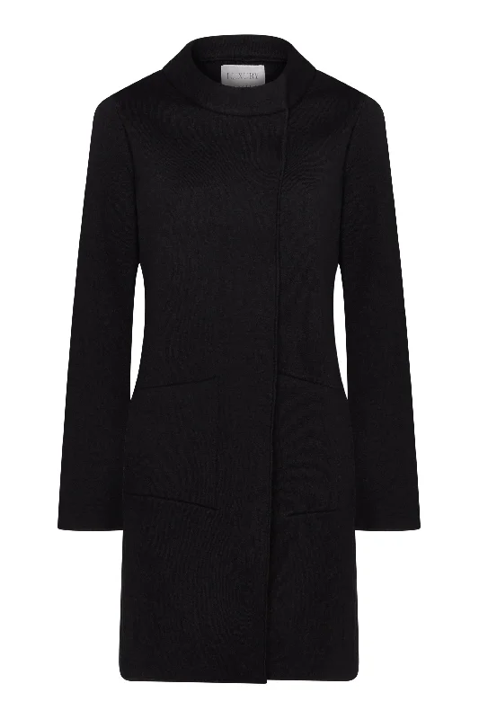 JACKIE O. Flattering Loose Double Face Black Coat Trapeze Tunic Caftan