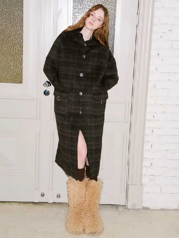 Retro plaid hooded wool coat【s0000010800】 Welt Pockets Slit Pockets Flap Pockets