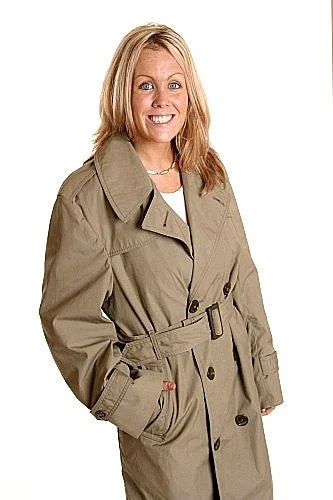 Women's USMC Double Breasted Lined Trench Coat Front Pockets Side Pockets Patch Pockets