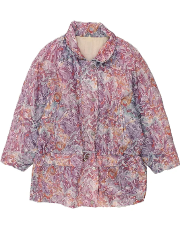 VINTAGE Womens Windbreaker Coat UK 18 XL Pink Floral Trim Padded Insulated