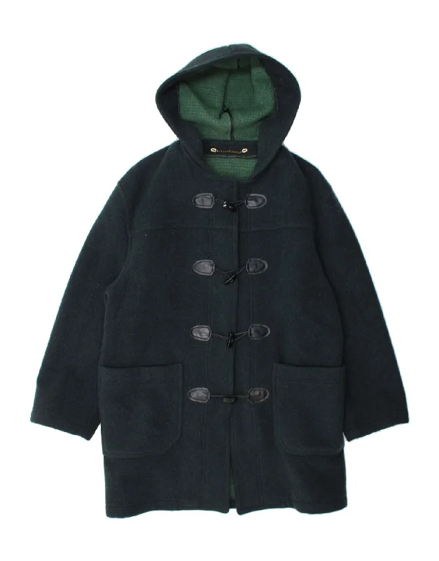 DIVISION VOGUE Womens Hooded Duffle Coat UK 16 Large Green Welt Pockets Slit Pockets Flap Pockets