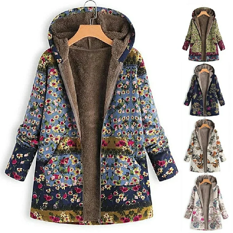 Women's Casual Printed Fashion Thin Hooded Coats - WT010 Boat Neck Jacket Square Neck Jacket One-Shoulder Jacket