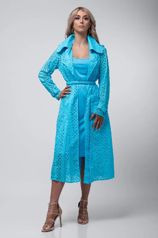 Samuel Dong Runway Eyelet Coat Dress Trench Raincoat Windbreaker