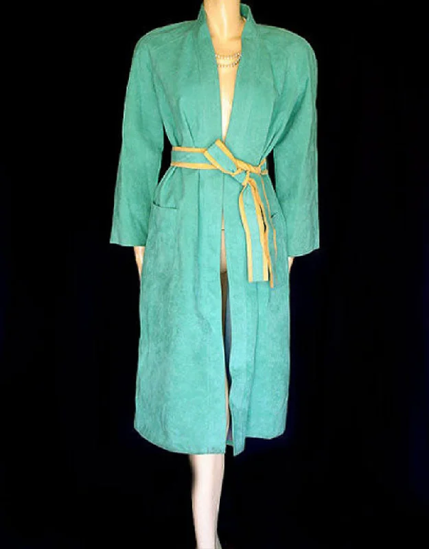 *BEAUTIFUL VINTAGE TURQUOISE & BUCKSKIN LOOK ULTRASUEDE COAT Bodycon Sheath Shift