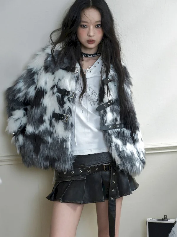 Eco Fur Warm Short Coat【s0000010721】 Sequined Lace Ribbed