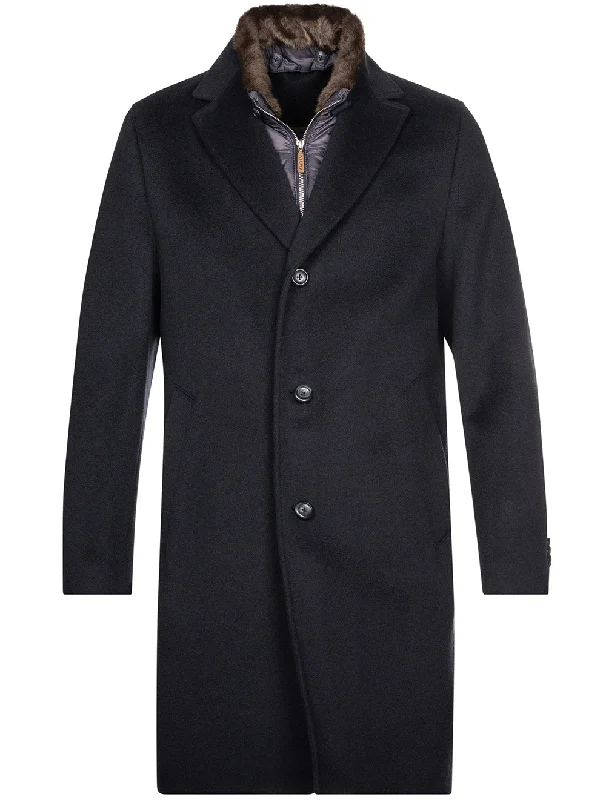 Rick Coat With Fur Collar And Insert Navy Parka Down Jacket Wool Coat