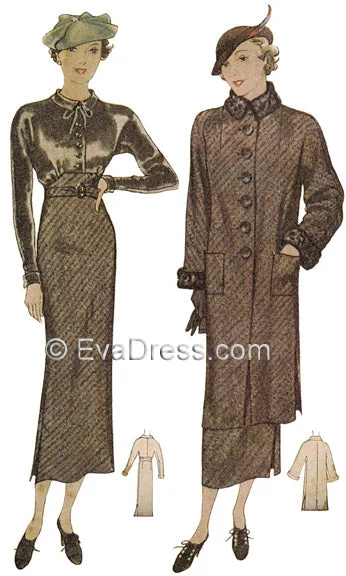 1934 Coat & Dress SE30-8037 Cape Coat Herringbone Coat Tweed Coat