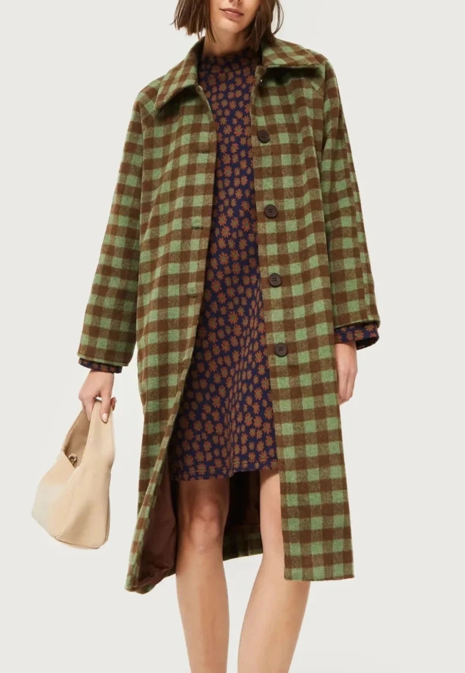 Bonnie Check Coat Rayon Velvet Corduroy