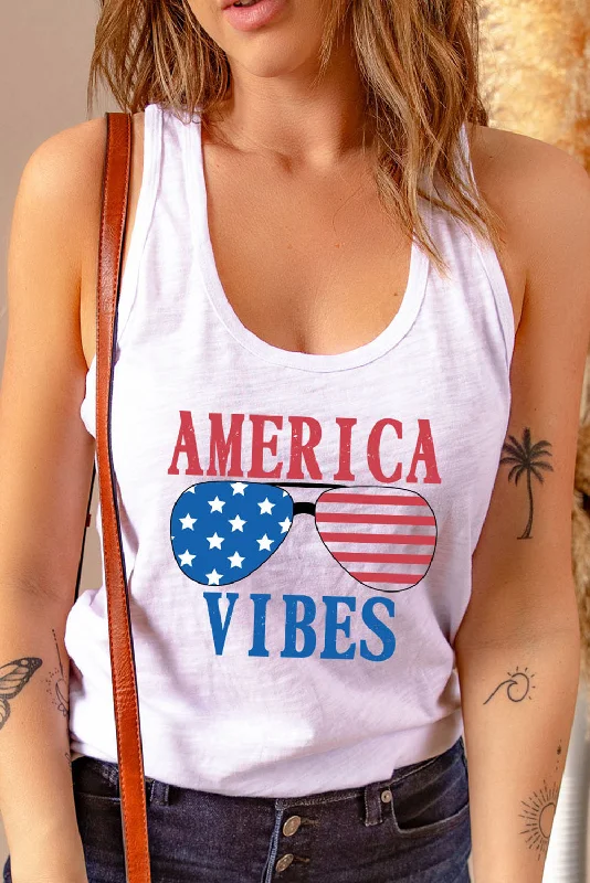 AMERICA VIBES Graphic Round Neck Tank silver tank top