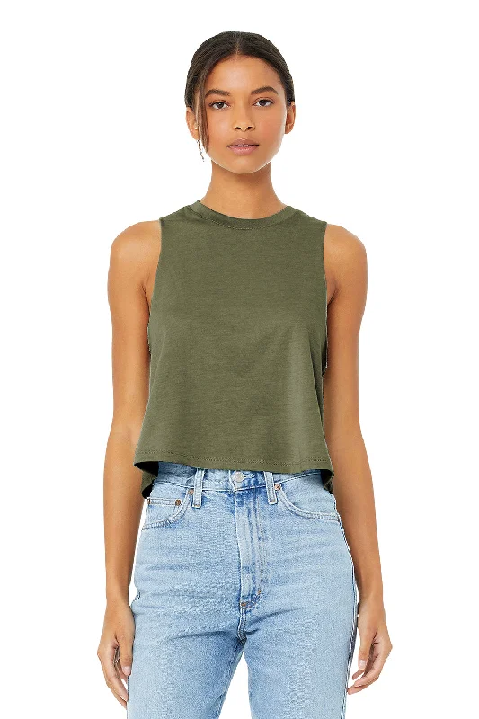 Bella + Canvas Womens Cropped Tank Top - Heather Olive Green cotton tank top