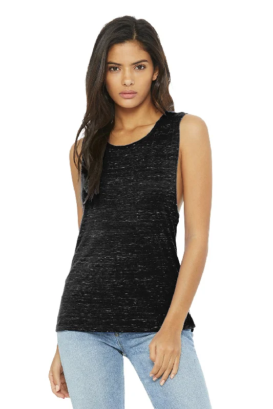 Bella + Canvas Womens Flowy Muscle Tank Top - Black Marble lime green tank