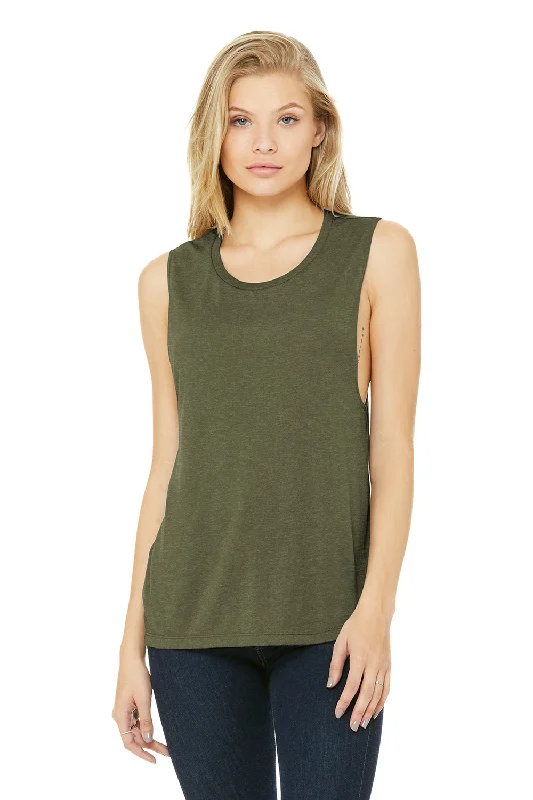 Bella + Canvas Womens Flowy Muscle Tank Top - Heather Olive Green soft tank top