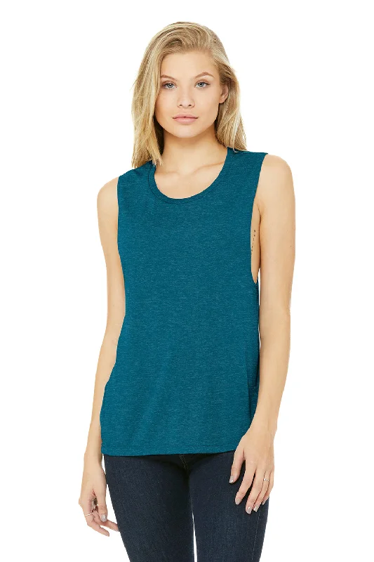 Bella + Canvas Womens Flowy Muscle Tank Top - Heather Deep Teal Blue peekaboo tank top